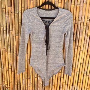 Harlowe & Graham Lace-Down Grey & Black Bodysuit